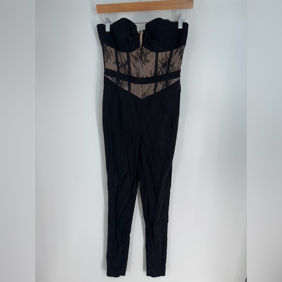 Micheal Costello x Revolve Nude Lace Strapless Jump Suit - Picture 1 of 4